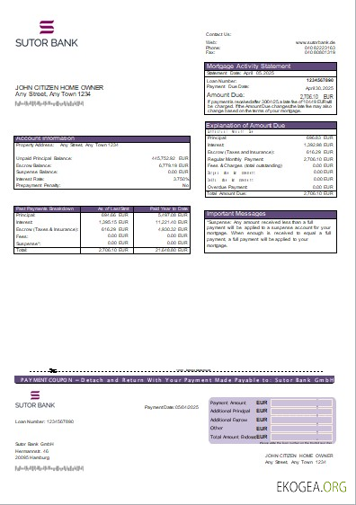 Allemagne Sutor Bank relevé hypothécaire scr